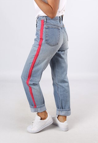 HIGH WAISTED SIDE STRIPE REWORKED JEANS TAPERED UK 10 (G31S)