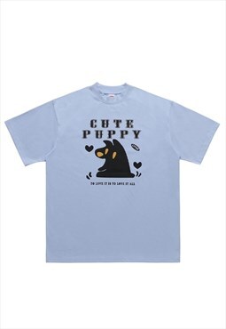 Puppy slogan t-shirt animal print tee grunge top in blue