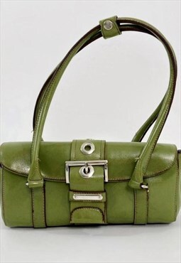 Y2K Buckle Chunky Green Leather Shoulder Bag