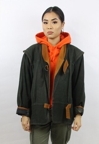 VINTAGE 90'S GORGEOUS GREEN PATTERN SUEDE JACKET