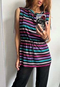 80s Party Colorful Summer Striped LGBT Blouse Top Small