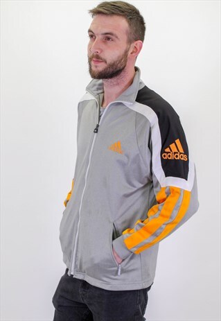 VINTAGE ADIDAS JACKET IN GREY AND ORANGE MEDIUM
