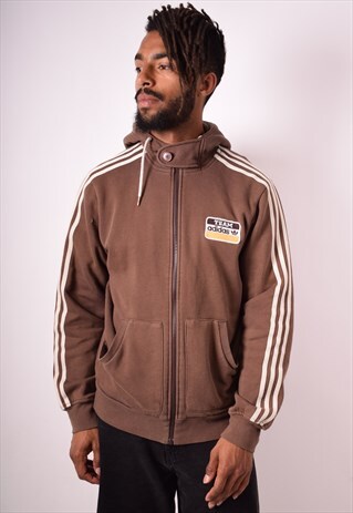 ADIDAS MENS VINTAGE HOODIE JACKET MEDIUM BROWN 90S