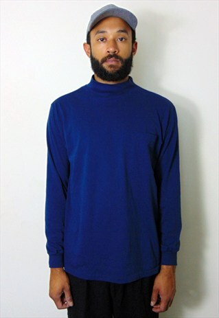 90S MINIMALIST SPORTWEAR MOCK TURTLE NECK BLUE TEE LARGE