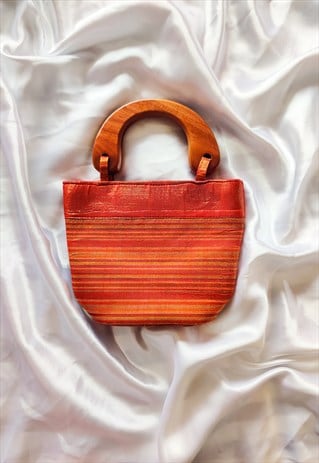 VINTAGE WOODEN HANDLE MINI ORANGE HANDBAG