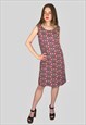 1960'S VINTAGE ABSTRACT PINK LINEN SLEEVELESS SHIFT DRESS