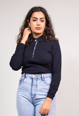 RETRO 90'S TOMMY HILFIGER NAVY BLUE LONG SLEEVE POLO T-SHIRT