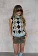 Y2K VINTAGE DIAMOND KNITWEAR TOP IN BLUE