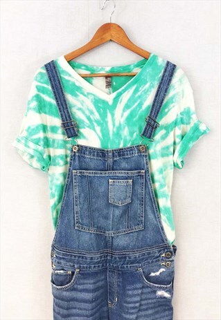 VINTAGE 90S TIE DYE TEE T-SHIRT GREEN V NECK UNISEX