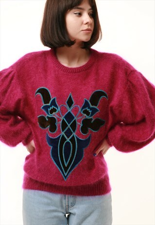 90S VINTAGE ESCADA WOOL MOHAIR PURPLE OVERSIZED JUMPER 942