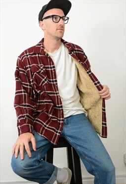 Vintage 90 Jacket Fleece Lined Plaid Shacket Red Size L