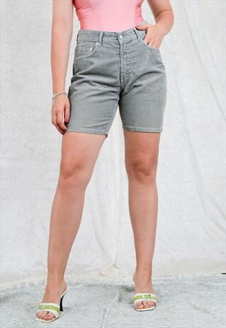 CORDUROY SHORTS W32 GRAY AMERICANOS DENIM VINTAGE 90S L/XL