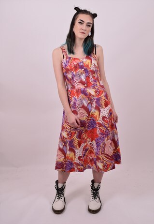 VINTAGE 80'S RED FLOWER PRINT DRESS SIZE 12 TO 14