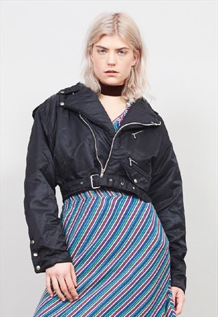 VINTAGE 90'S RIFLE BLACK NYLON CROPPED BIKER JACKET