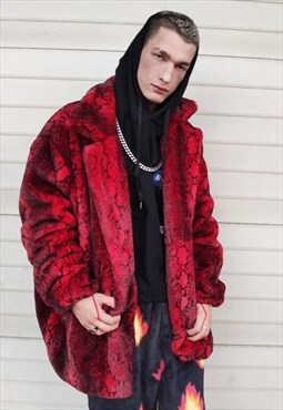 Snake fleece coat handmade faux fur python bomber in red