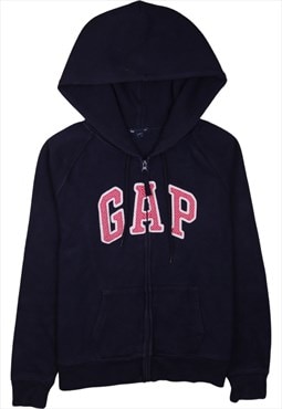 Vintage 90's Gap Hoodie Spellout Full Zip Up Navy Blue Large