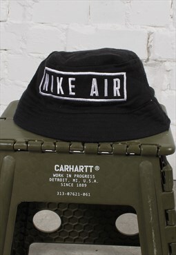Reworked Vintage Nike Bucket Hat in Black w Logo One Size