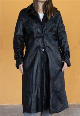 Vintage  Leather Jacket Long Y2K in Black M