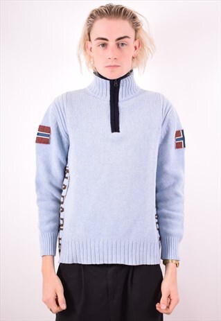 NAPAPIJRI MENS VINTAGE JUMPER SWEATER LARGE BLUE 90S