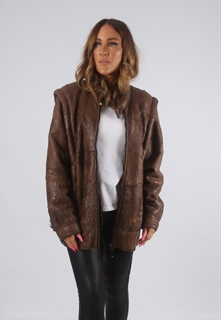 VINTAGE SHEEPSKIN LEATHER SHEARLING COAT SHORT UK 12 (JH4I)