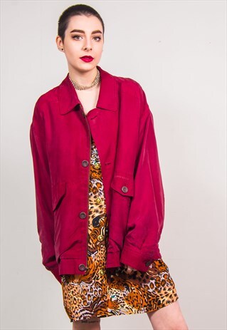 VINTAGE 90'S HOT PINK OVERSIZED BOMBER JACKET