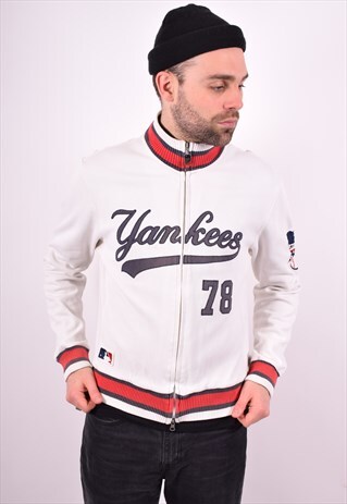 MENS VINTAGE TRACKSUIT TOP JACKET SMALL WHITE 90'S