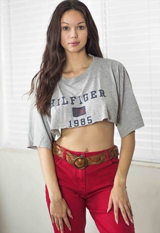 VINTAGE TOMMY HILFIGER CROP TOP REWORKED LOGO 90S L 4.7