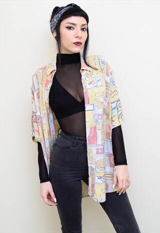 VINTAGE 90'S FUNKY RETRO PASTEL PATTERNED OVERSIZED SHIRT