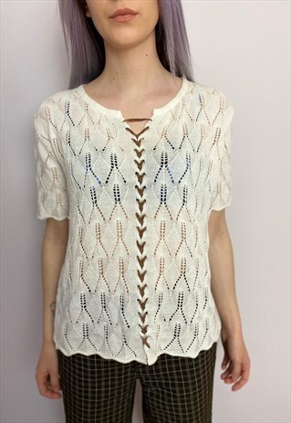 VINTAGE 90S WHITE AZTEC KNIT SHIRT