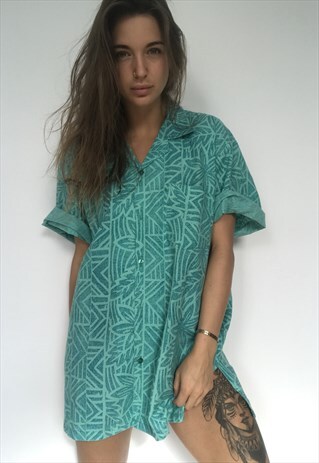 GREEN PATTERNED OVERSIZED VINTAGE UNISEX FESTIVAL SHIRT