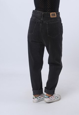 HIGH WAISTED DENIM JEANS TAPERED LEG VINTAGE UK 12 -14 (E95S