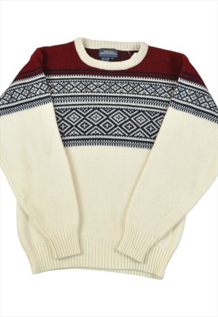 VINTAGE KNITTED JUMPER RETRO PATTERN SMALL