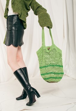 Vintage Crochet Bag 70s Fishnet Shopper in Green