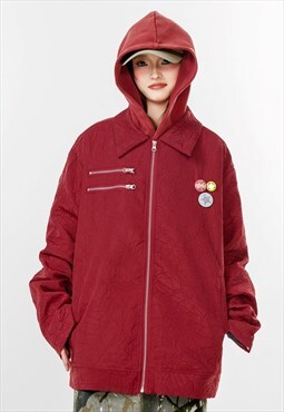 Textured aviator jacket utility grunge bomber anime coat red