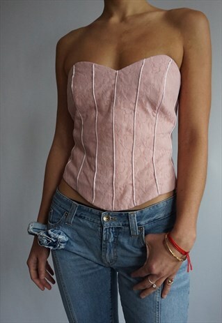 Y2K PINK LACE CORSET TOP - 2000S BUSTIER TOP