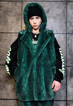 Snake fleece gilet handmade hoodie python jacket in green