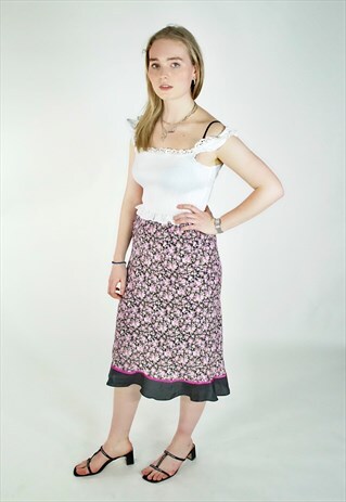 VINTAGE EARLY 00S Y2K DITSY FLORAL MIDI SKIRT