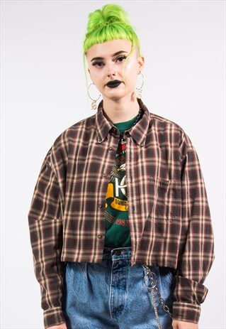 VINTAGE 90'S CROPPED GRUNGE FLANNEL SHIRT