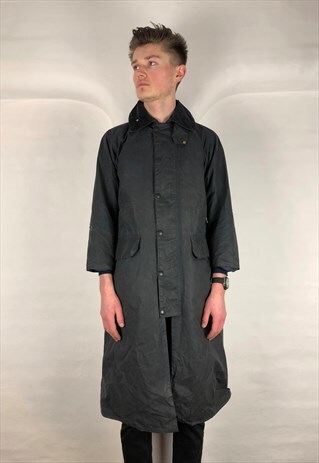 VINTAGE 90'S BLUE BARBOUR BURGHLEY WAX LONG COAT C34/ XSMALL