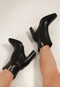 Black Faux Leather Ankle Boots with Heels