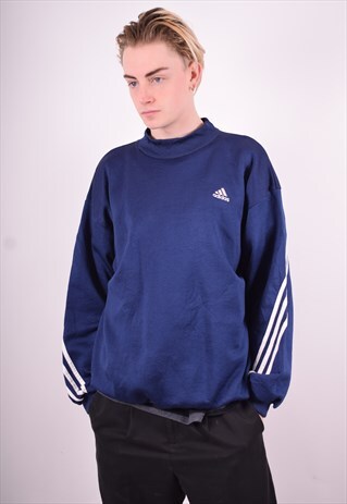 ADIDAS MENS VINTAGE SWEATSHIRT JUMPER MEDIUM NAVY BLUE 90'S