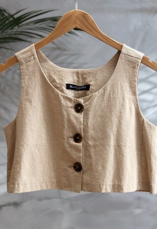 BEIGE TORTOISE SHELL BUTTON FRONT TANK
