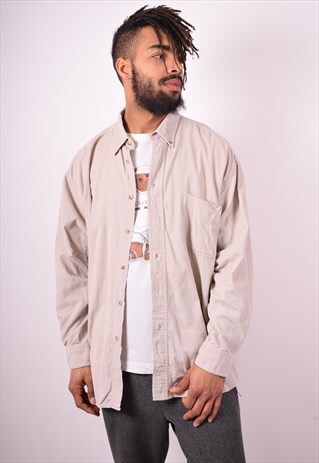 MENS VINTAGE CORDUROY SHIRT XL BEIGE 90'S