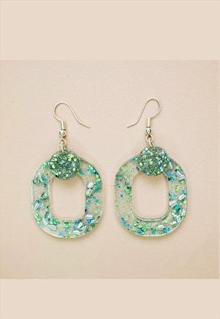 TEAL CONFETTI RESIN FESTIVAL EARRINGS