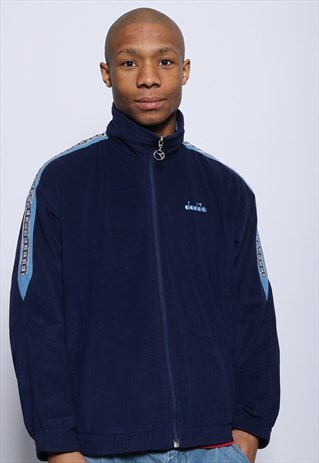 VINTAGE DIADORA TAPE LOGO TRACK JACKET VELOUR BLUE