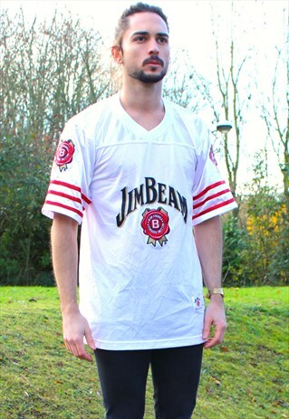 VINTAGE 90S USA JIM BEAM WHISKY AMERICAN FOOTBALL JERSEY LRG