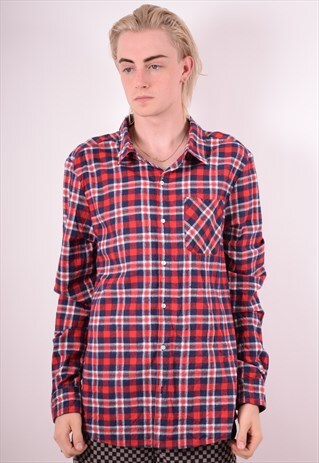 MENS VINTAGE FLANNEL SHIRT LARGE RED CHECK 90S