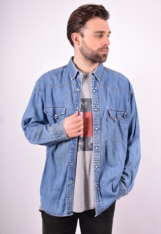 LEVI'S MENS VINTAGE DENIM SHIRT LARGE BLUE 90'S