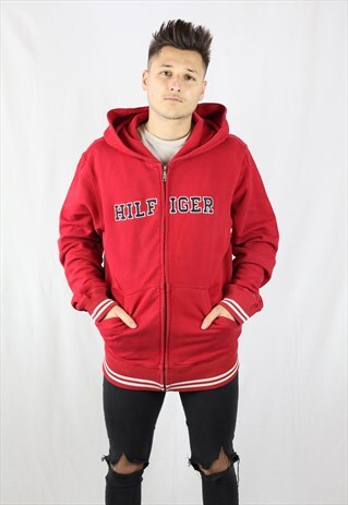 MENS VINTAGE TOMMY HILFIGER HOODIE CARDIGAN LARGE SPORT 90'S