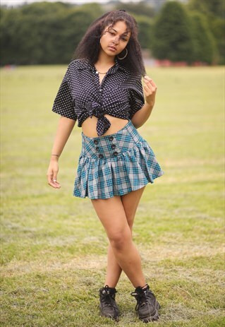 VINTAGE 90'S Y2K BLUE TARTAN MINI SKIRT CORSET BACKING